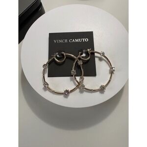 Vince Camuto Gold Hoop Earrings Crystal Embellished Large Statement